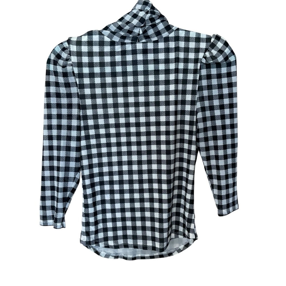 Free People Black White Gingham Mock Neck Puff Sleeve Top Size S - Picture 5 of 8